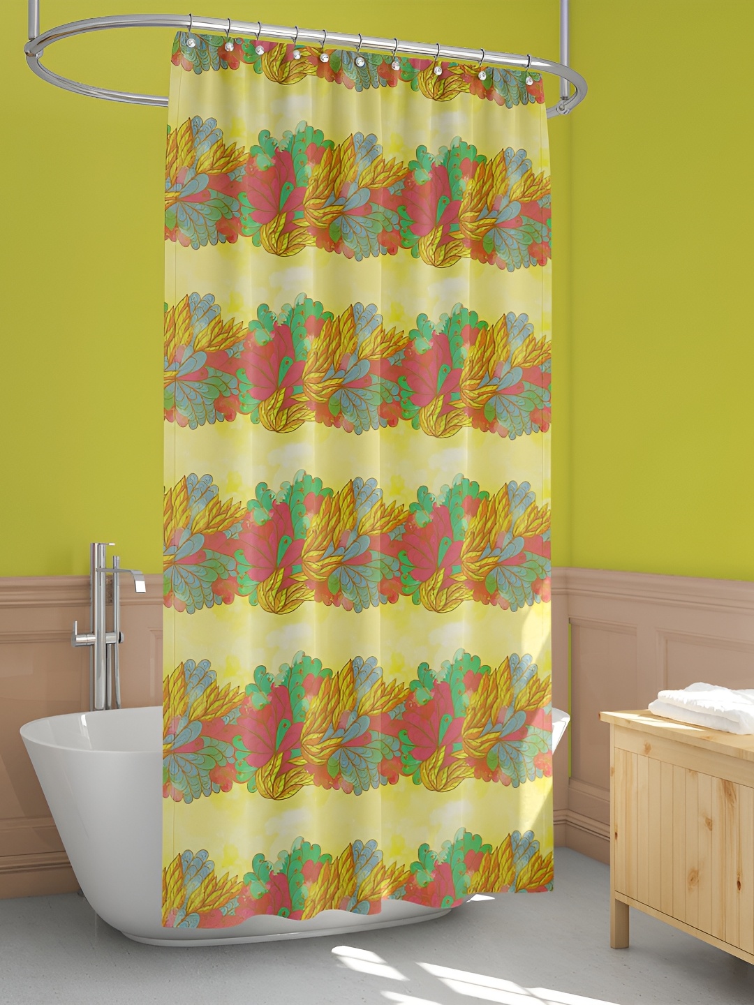 

ArtzFolio Yellow & Green Printed Waterproof Shower Curtain