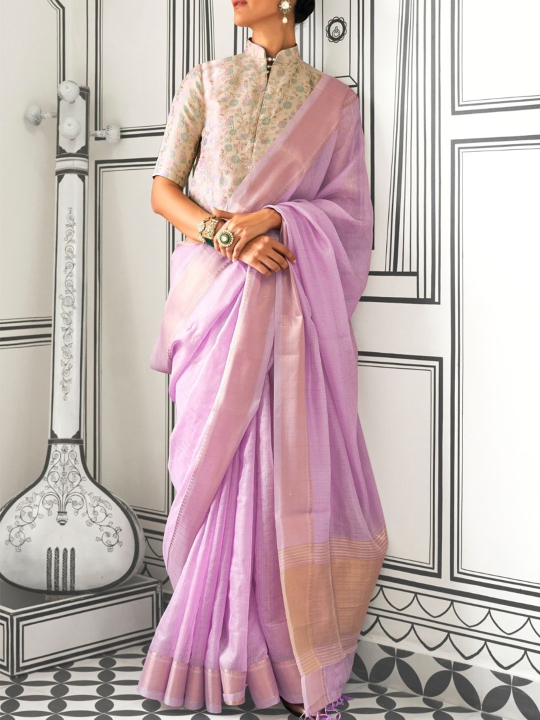 

DEVATITHI Woven Design Zari Saree With Blouse Piece, Pink