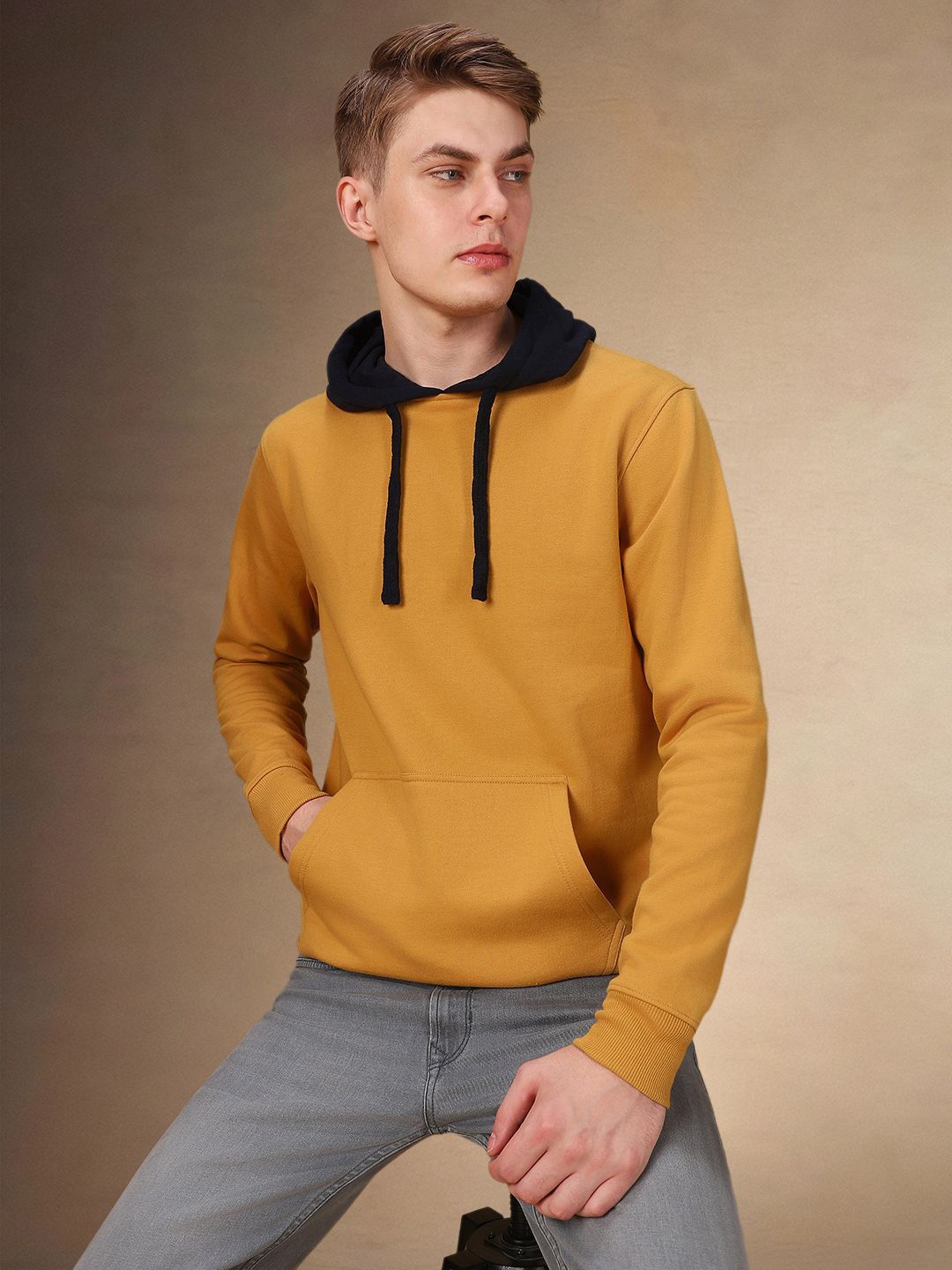 

Dennis Lingo Men Hooded Regular Fit Full Sleeves Pullover Sweatshirt, Mustard