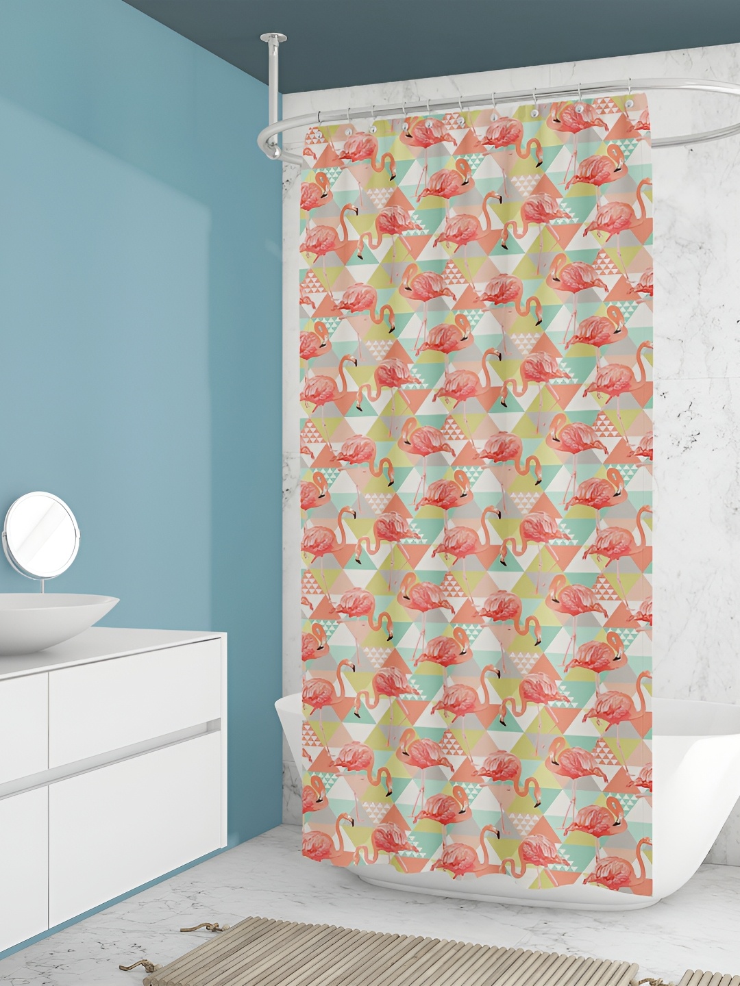 

ArtzFolio Peach & White Geometric Printed Waterproof Shower Curtain