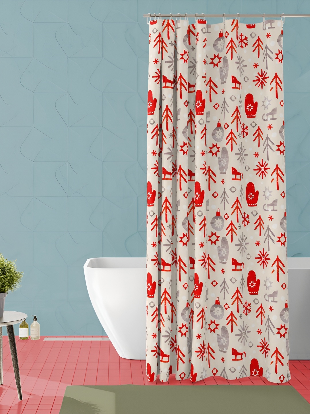 

ArtzFolio White & Red Printed Waterproof Shower Curtain