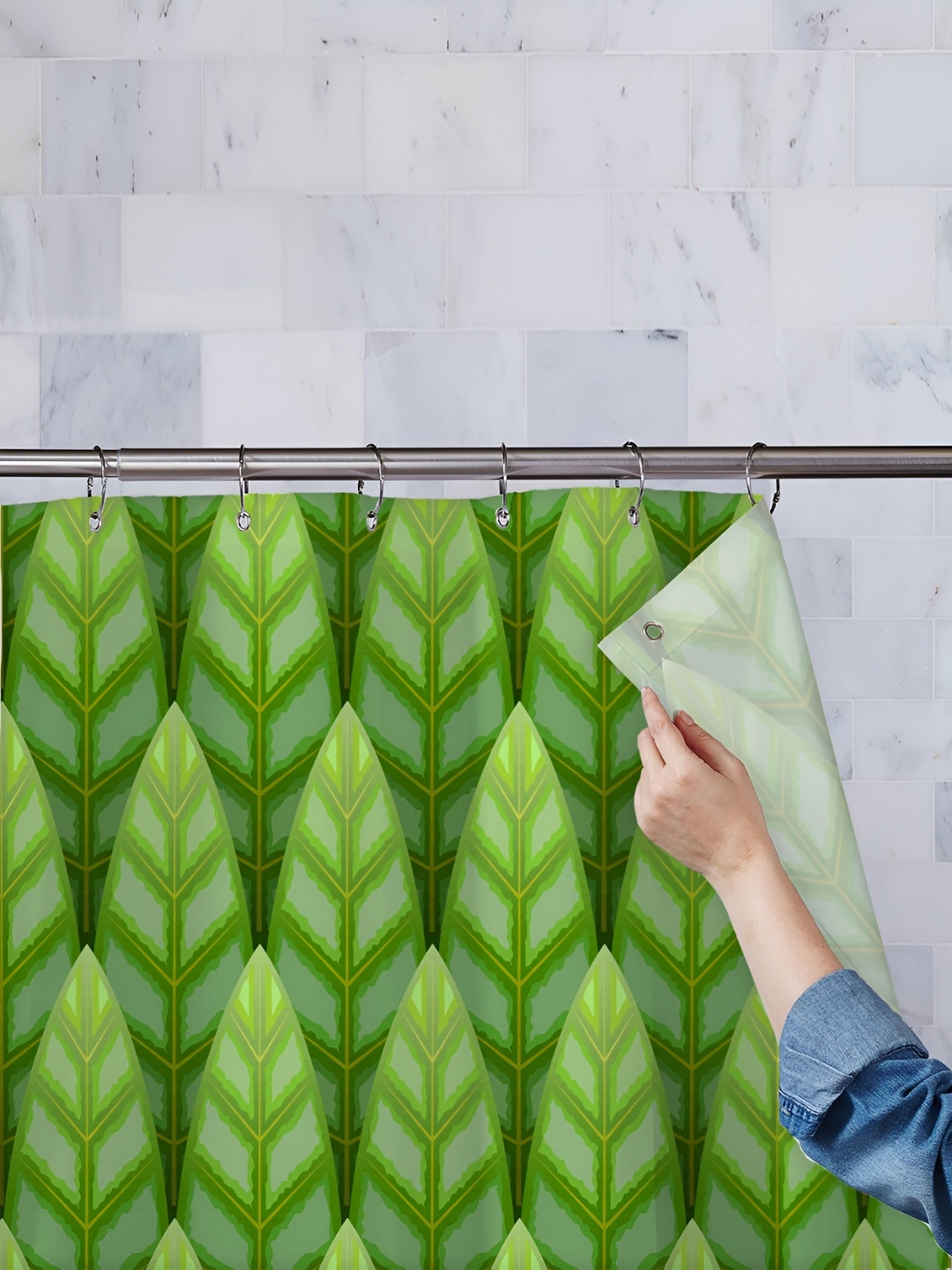 

ArtzFolio Green & Yellow Printed Water Proof Shower Curtain