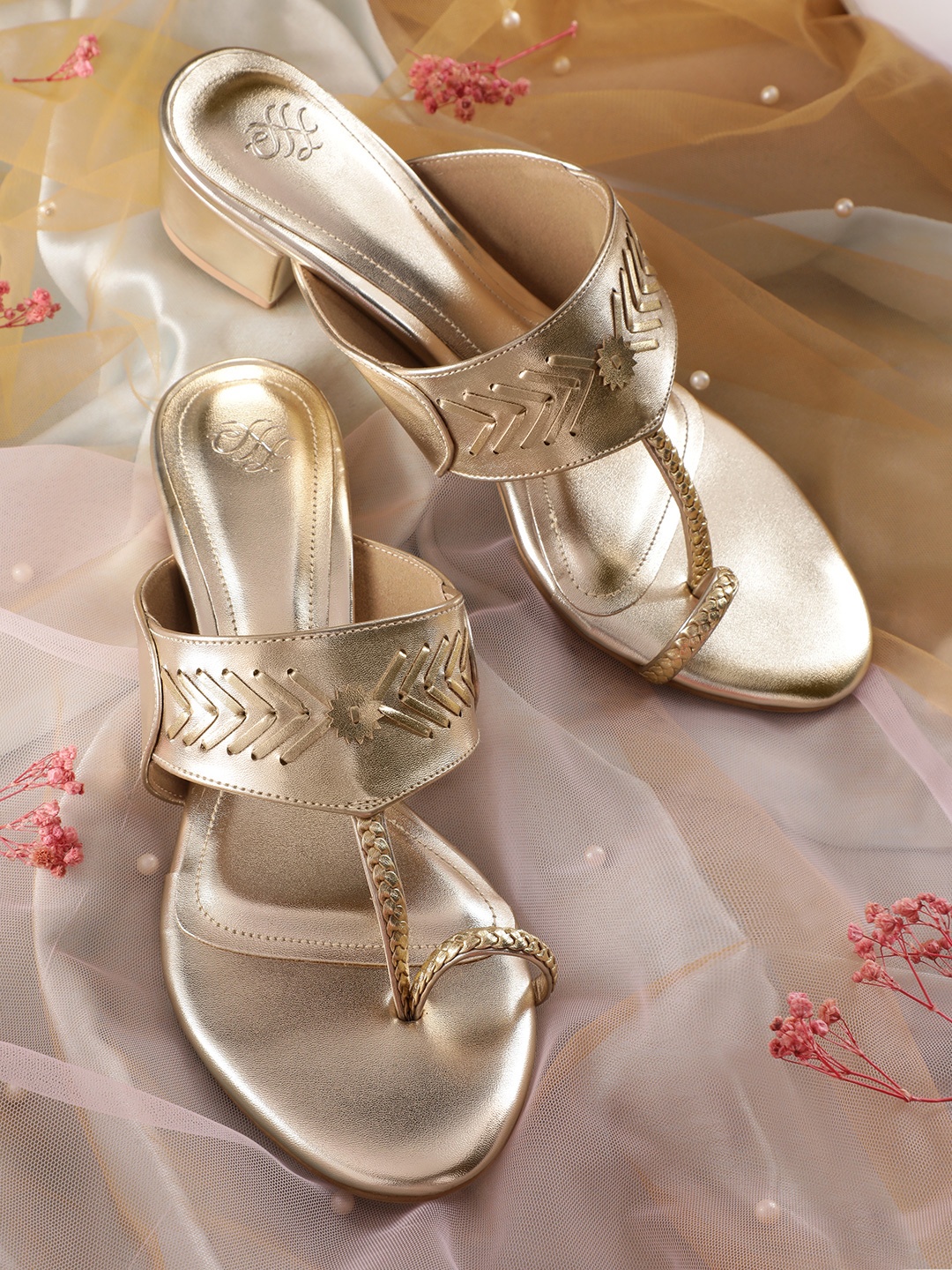 

House of Pataudi Open Toe Block Heels, Champagne