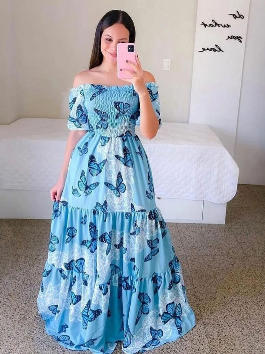 

StyleCast Women Printed Off-Shoulder Fit & Flare Maxi Dress, Blue