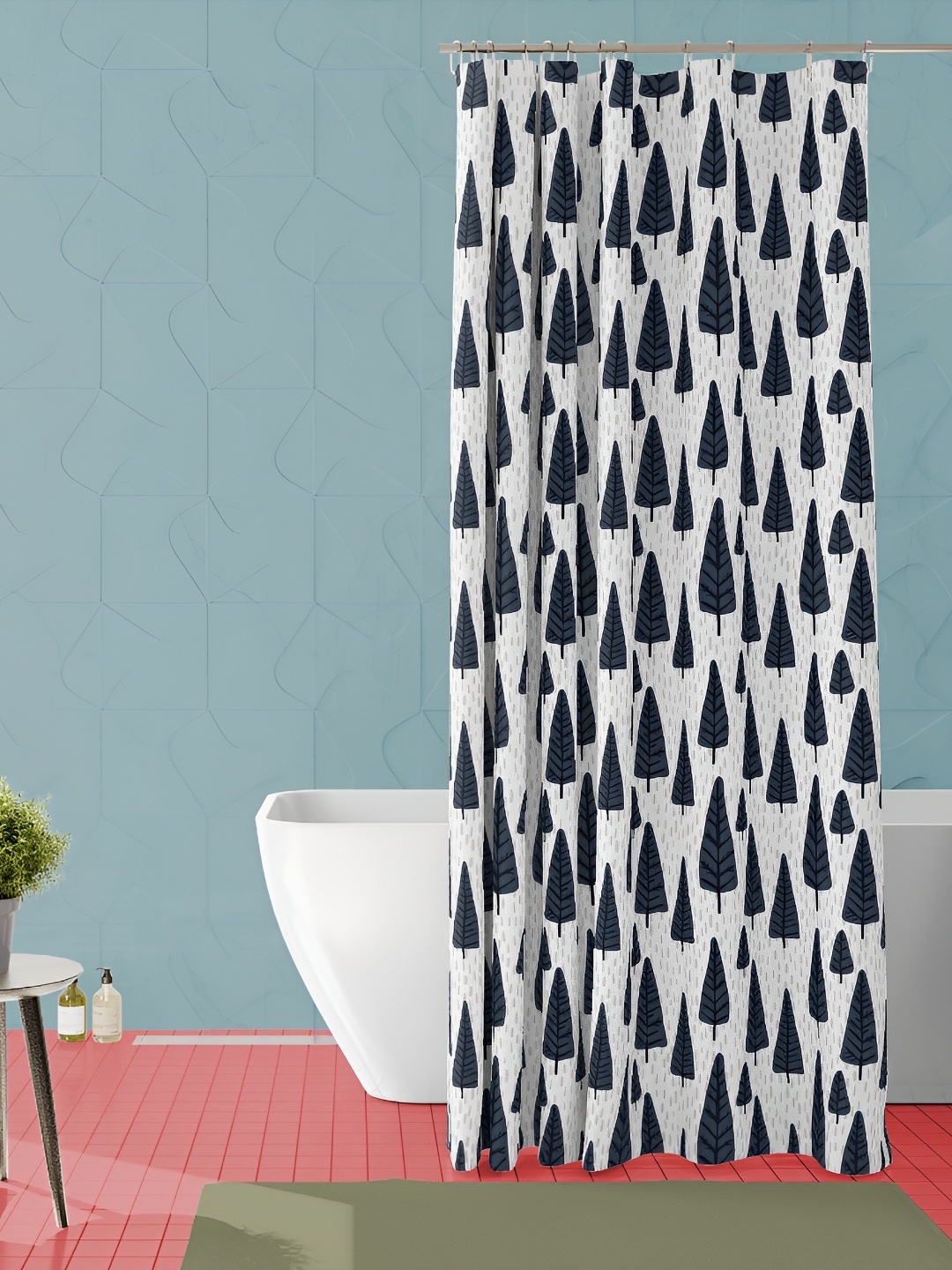 

ArtzFolio White & Navy Blue Printed Waterproof Shower Curtain