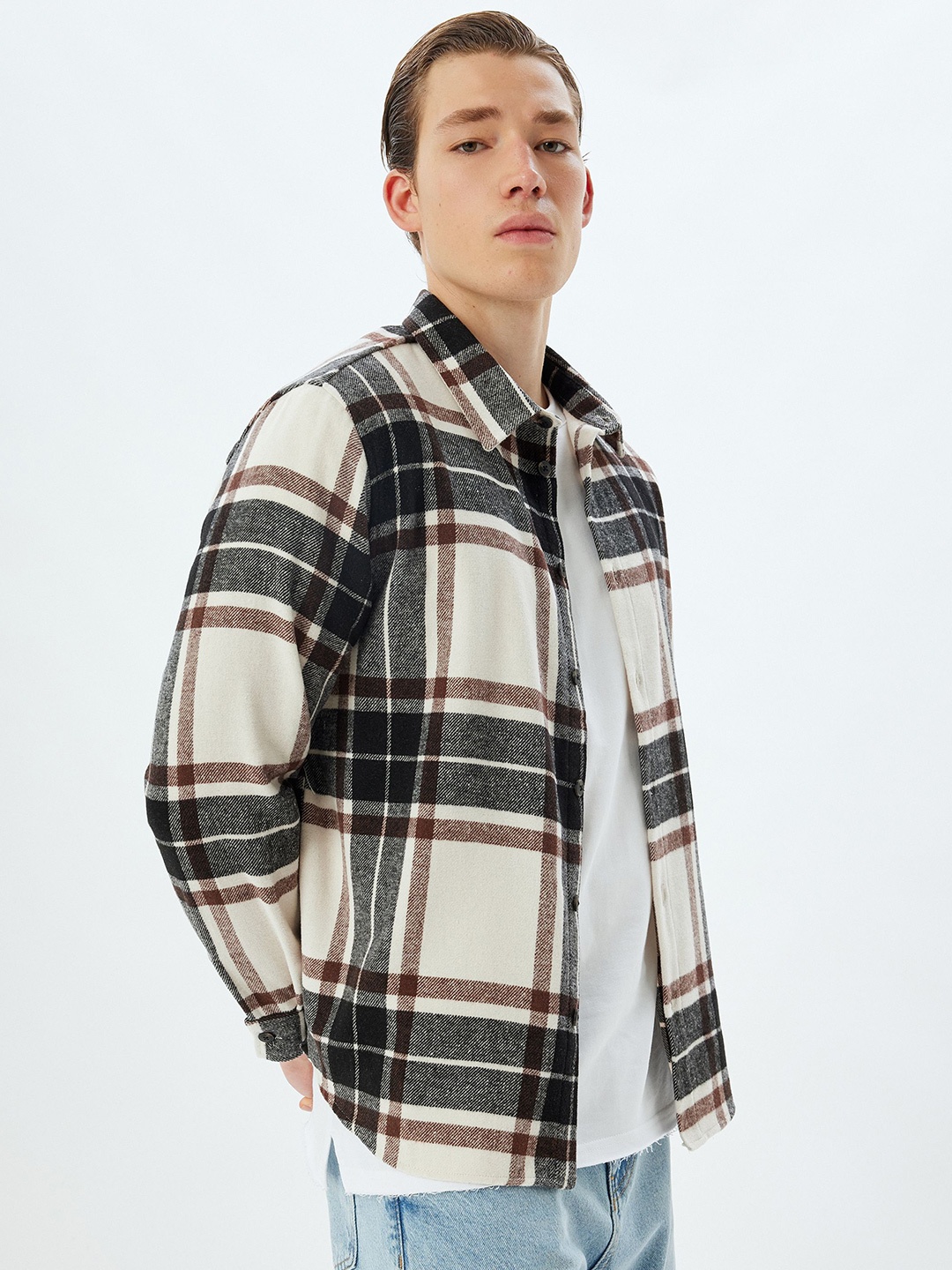 

Koton Men Tartan Checks Opaque Checked Casual Shirt, Beige