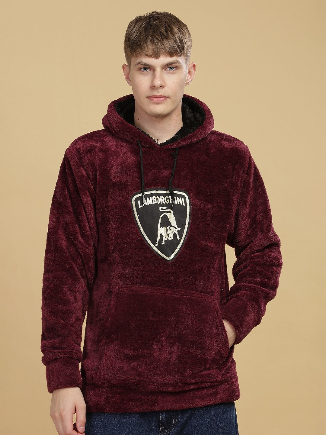 

WE PERFECT Men Hooded Long Sleeve Sweatshirt, Burgundy