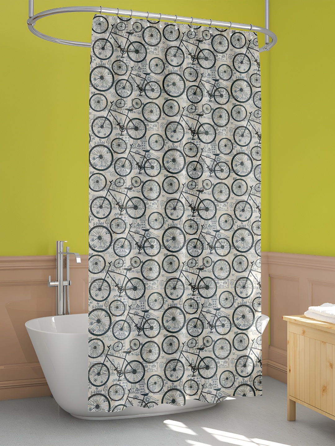 

ArtzFolio Black & White Cycle Printed Waterproof Shower Curtain