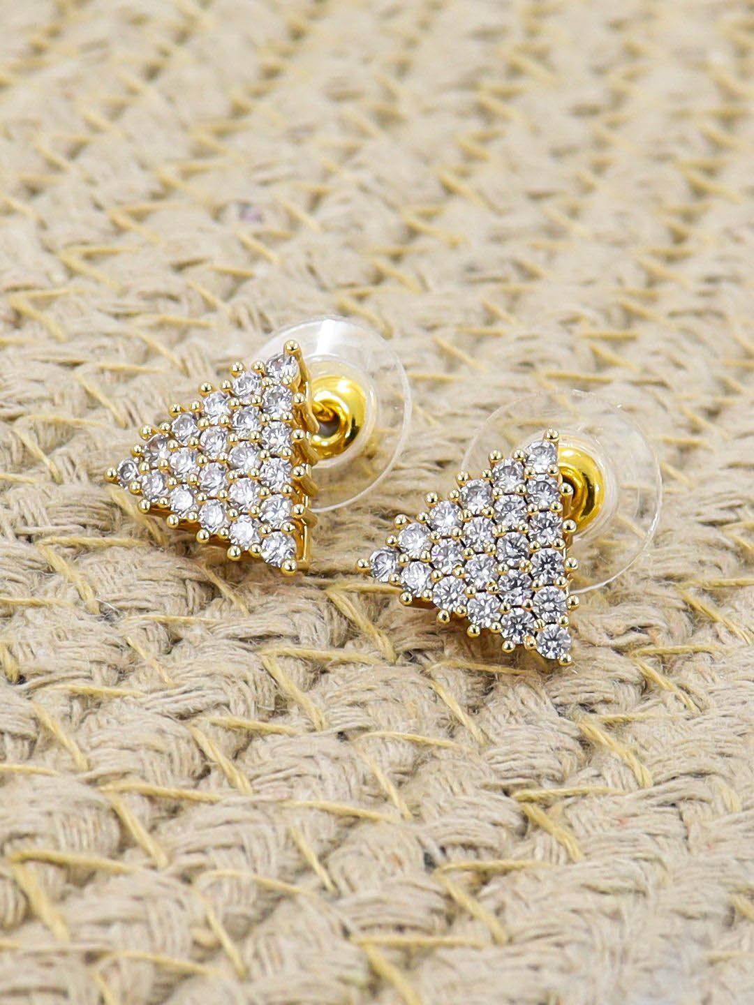 

KRENOZ Gold-Plated Stainless Steel Triangular Shaped Stone Studded Studs