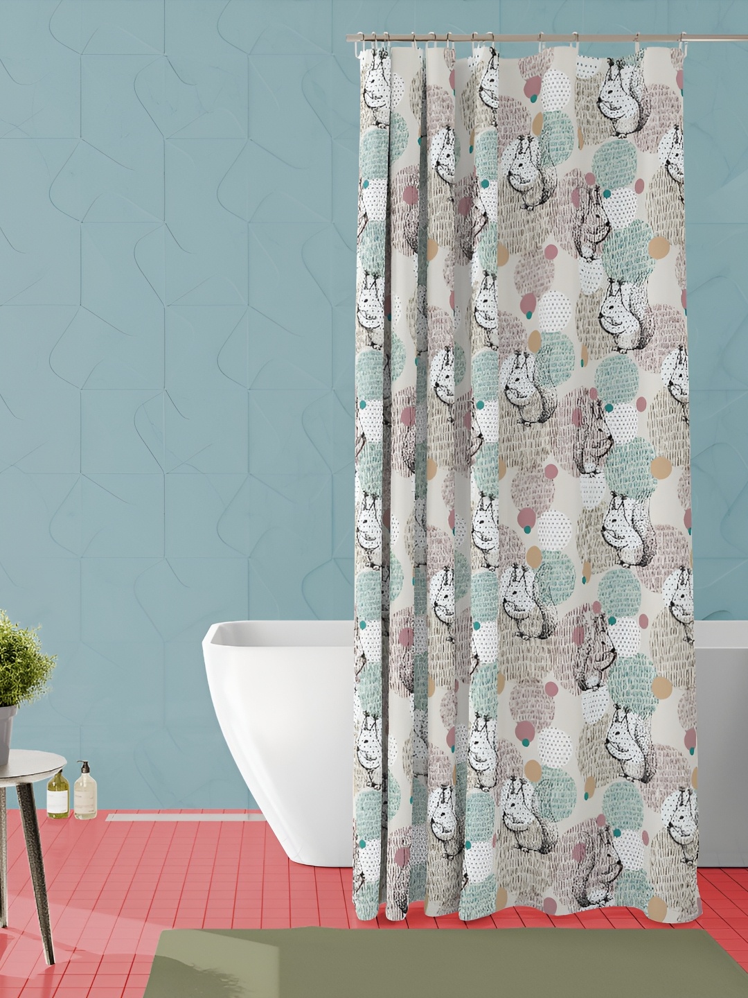 

ArtzFolio White and Green Geometric Printed Waterproof Shower Curtain