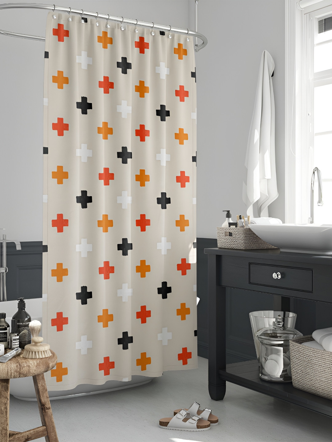 

ArtzFolio Off White & Black Printed Waterproof Shower Curtain