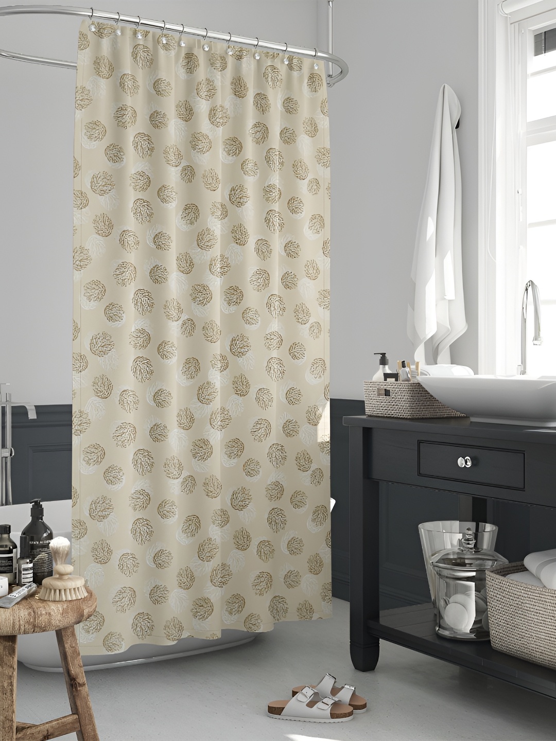 

ArtzFolio Beige & Brown Printed Waterproof Shower Curtain