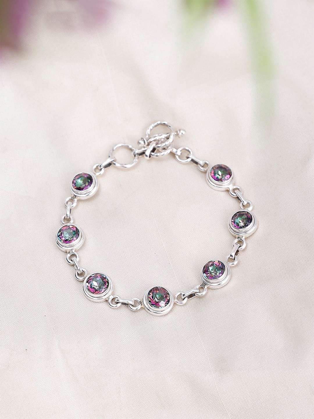 

Exotic India Round Shape Mystic Topaz Sterling Silver Bracelet