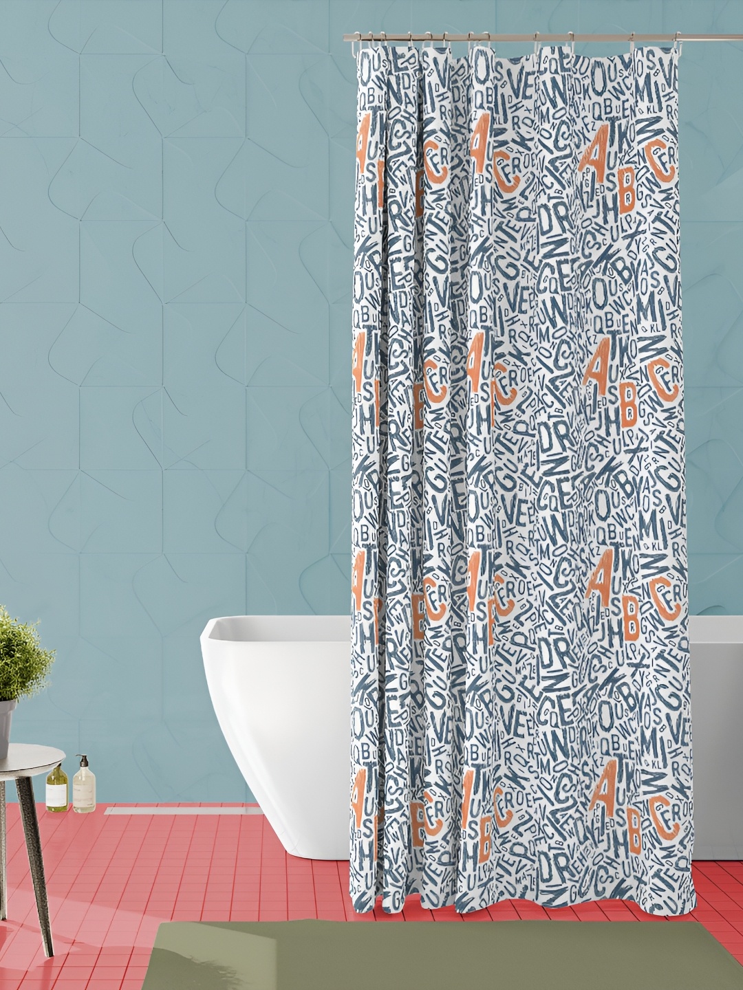 

ArtzFolio White & Blue Alphabet Printed Waterproof Shower Curtain