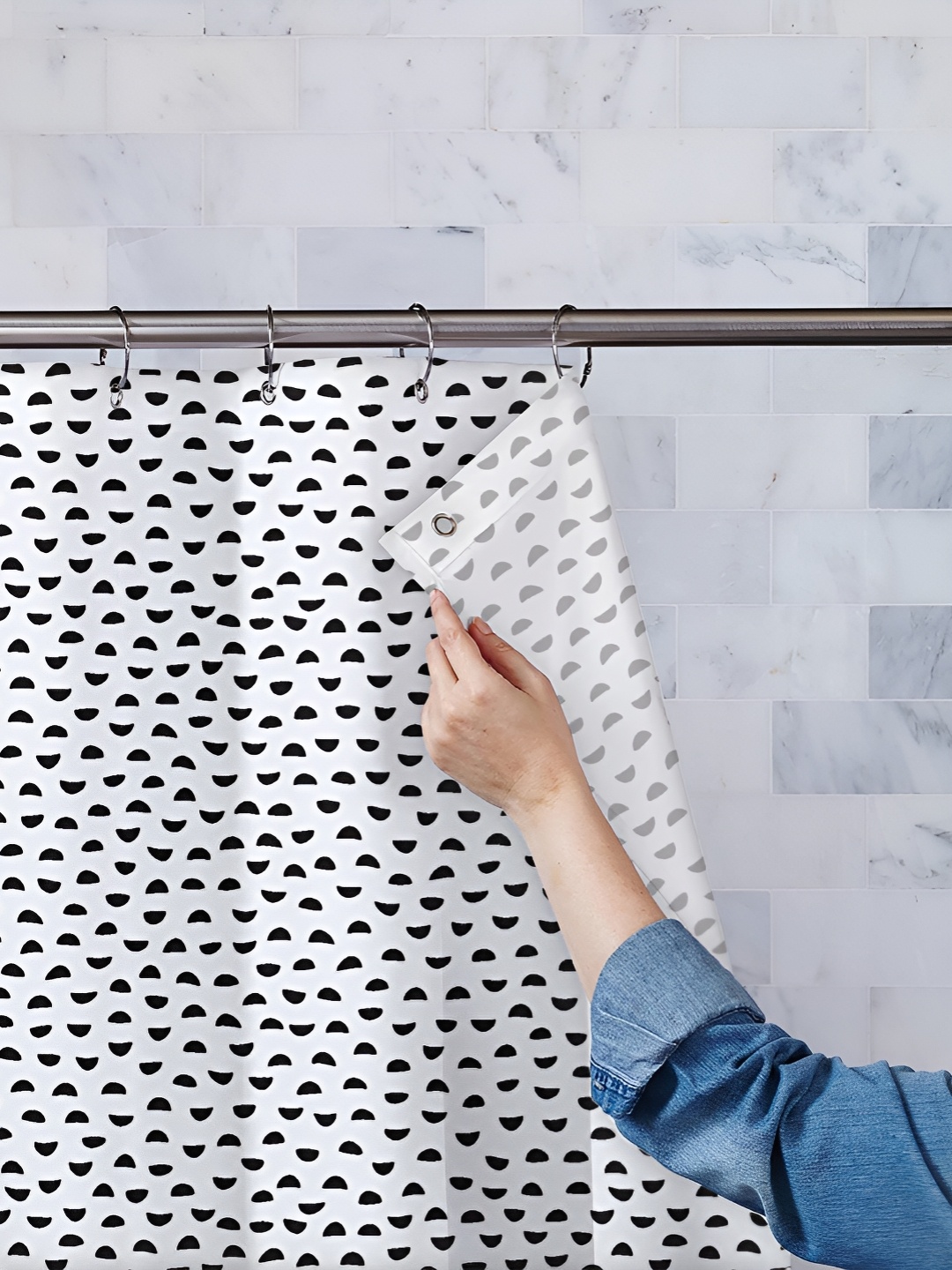 

ArtzFolio White & Black Printed Waterproof Shower Curtain