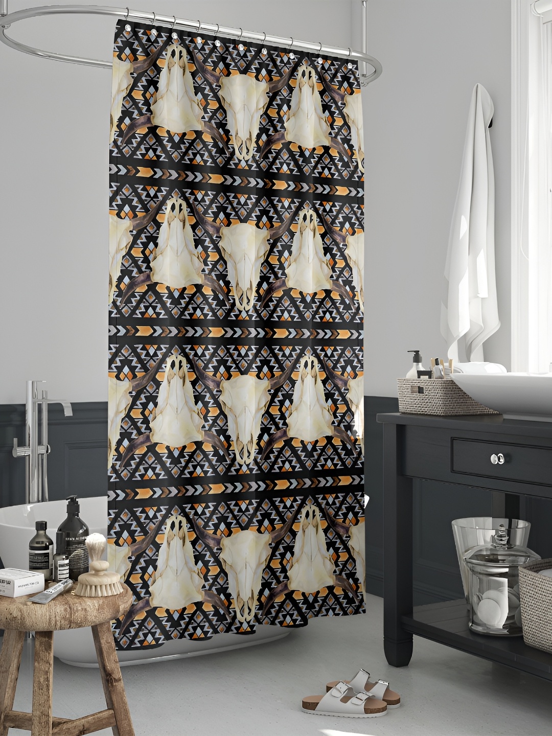 

ArtzFolio Black & Beige Printed Waterproof Shower Curtain