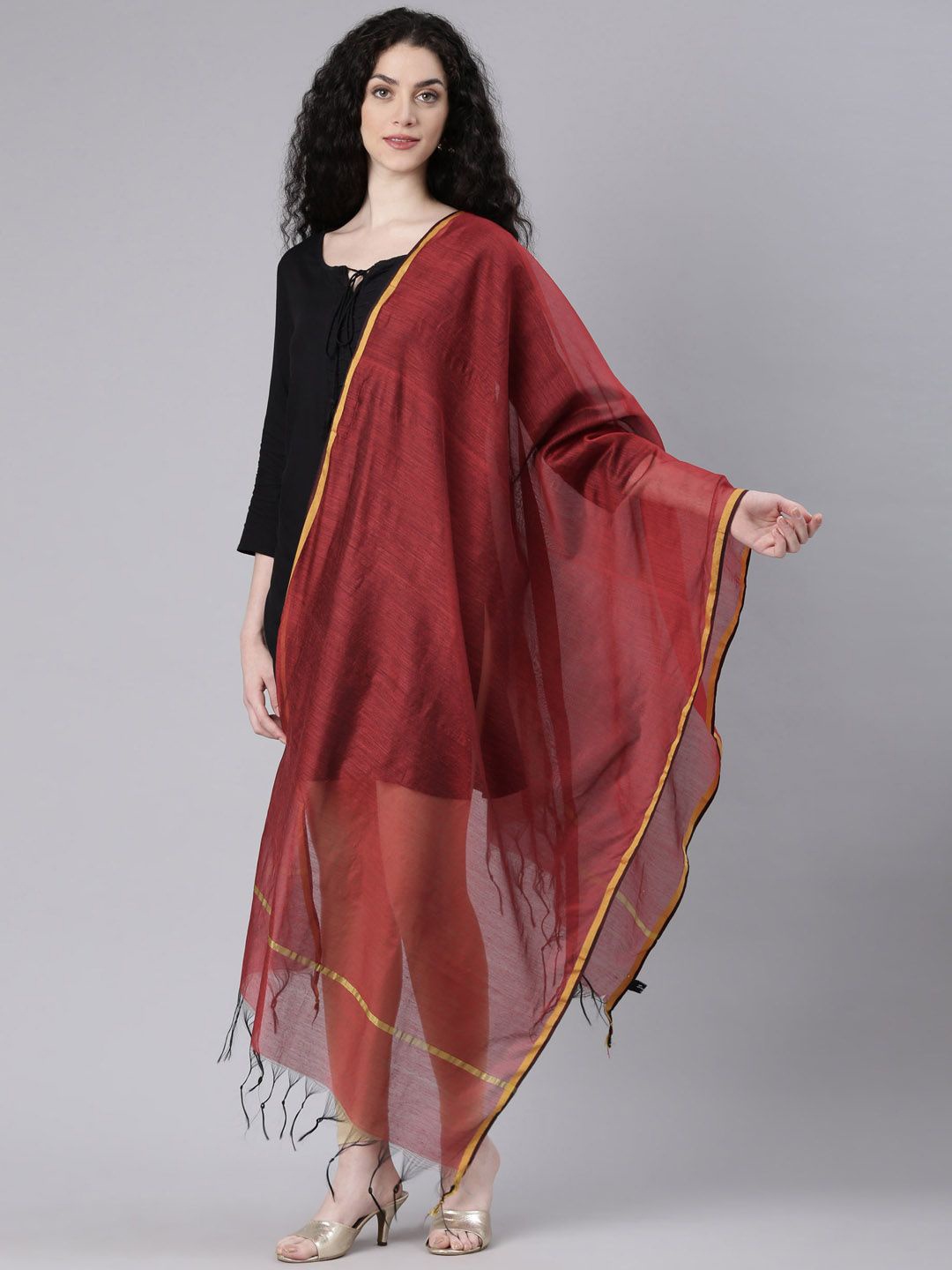 

Souchii Art Silk Tasselled Dupatta, Maroon