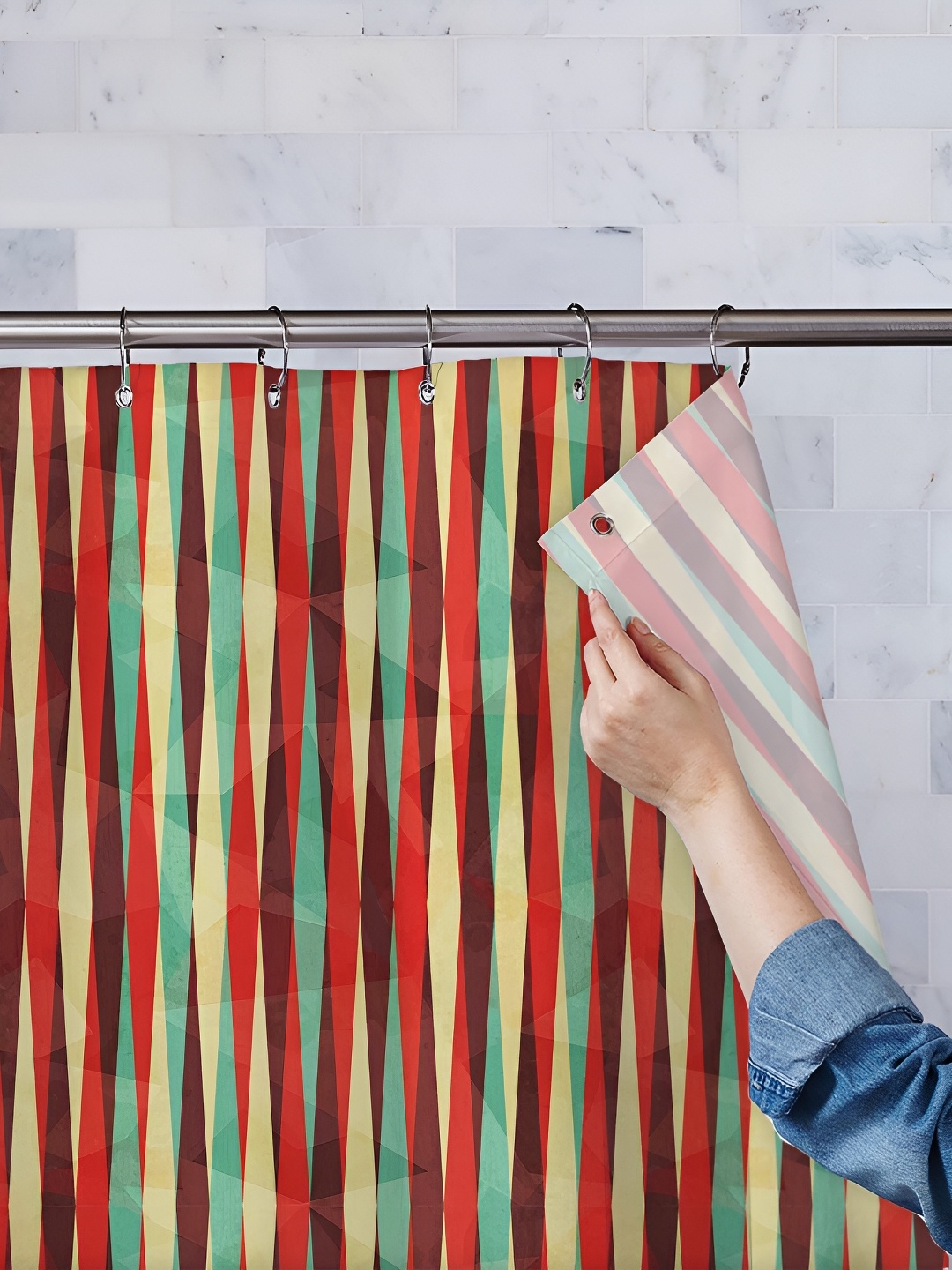

ArtzFolio Red & Brown Printed Waterproof Shower Curtain