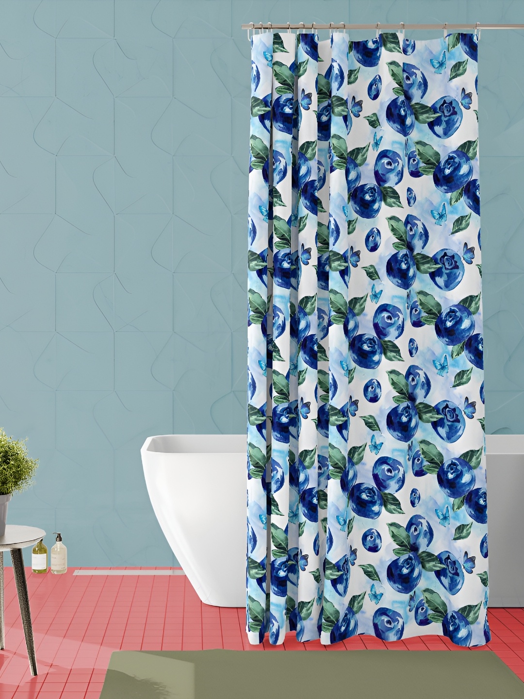 

ArtzFolio White & Blue Printed Waterproof Shower Curtain