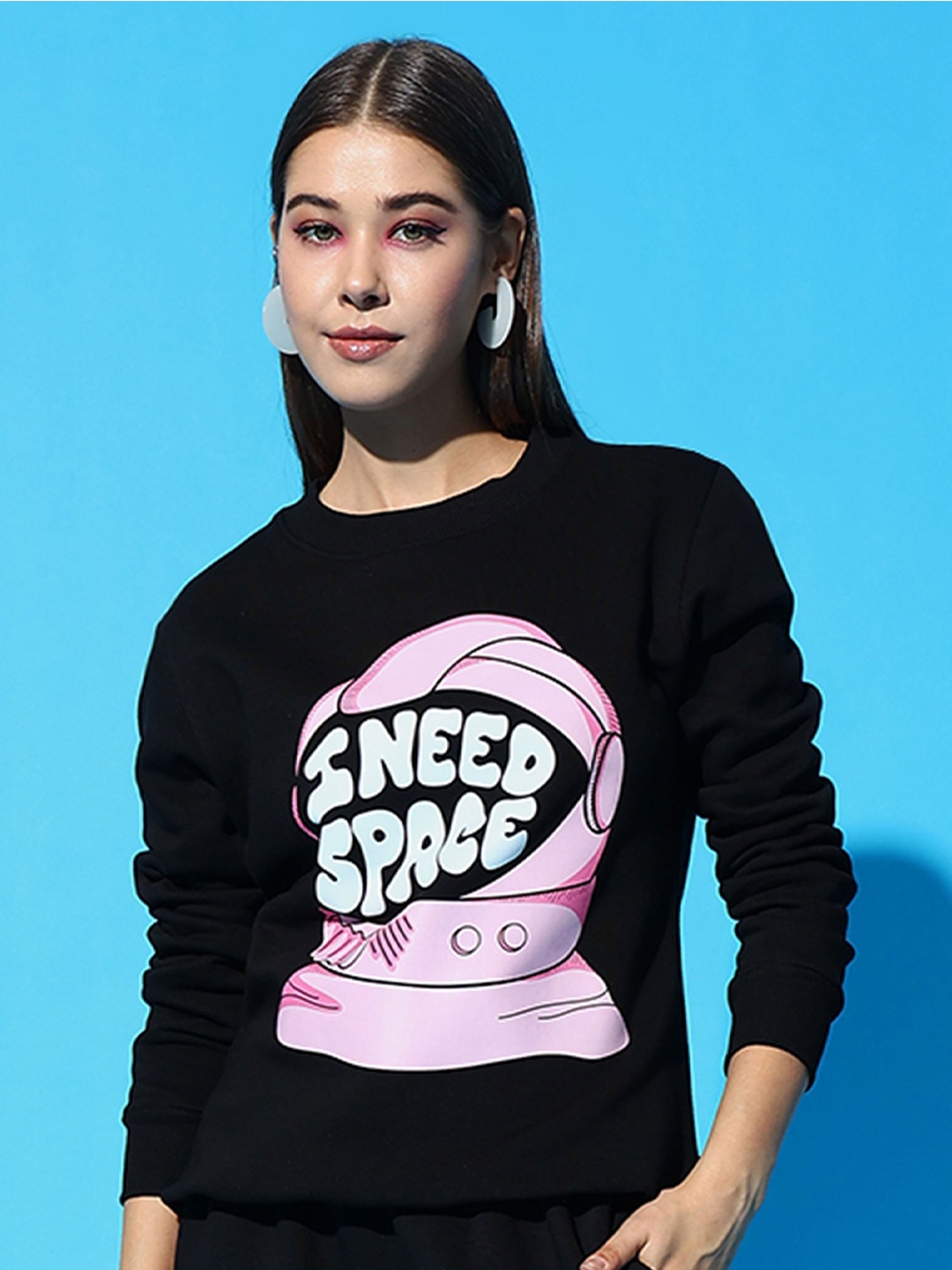 

GRIFFEL Women Graphic Printed Round Neck Sweatshirt, Black