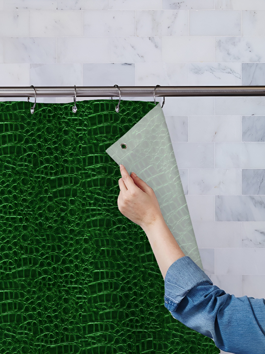 

ArtzFolio Green Printed Waterproof Shower Curtain