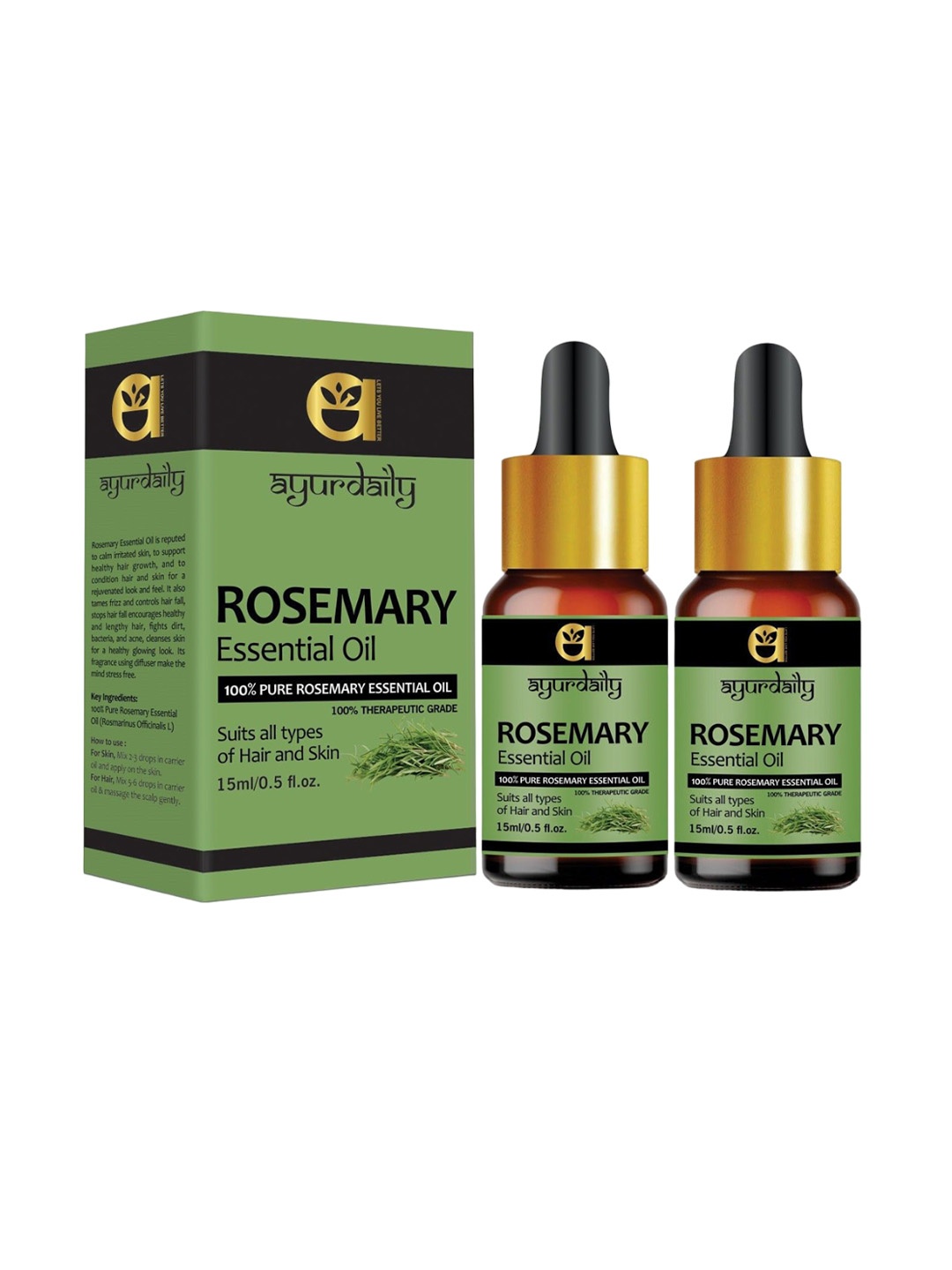 

Ayurdaily Set Of 2 Pure Rosemary Essential Oil - 30 ml, Green