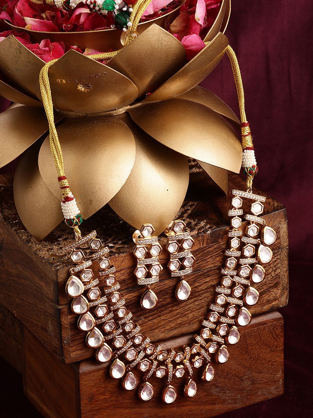 

Ruby Raang Gold-Plated Kundan-Studded Necklace and Earrings