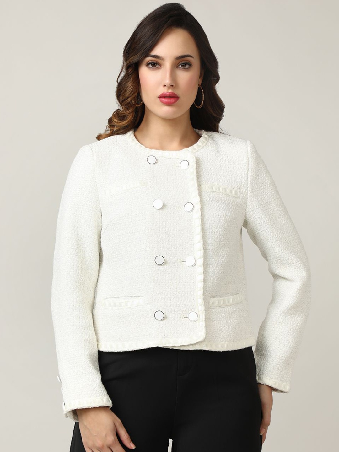 

Fort Collins Women Single-Breasted Textured Short Coat, White