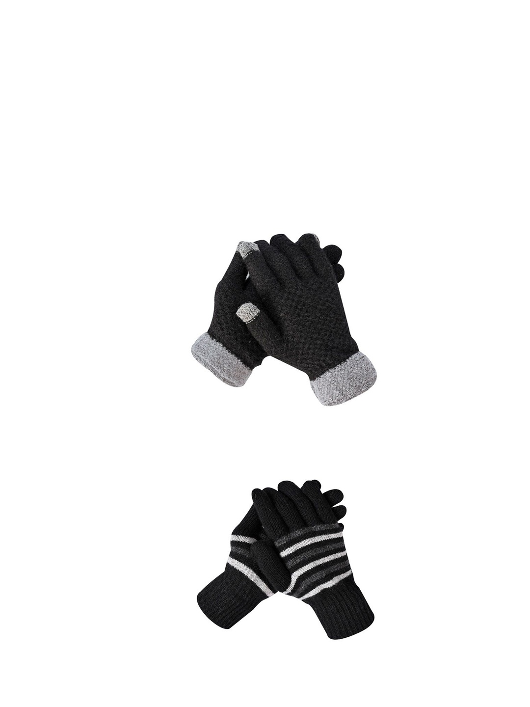 

LOOM LEGACY Men Pack Of 2 Striped Acrylic Winter Gloves, Black