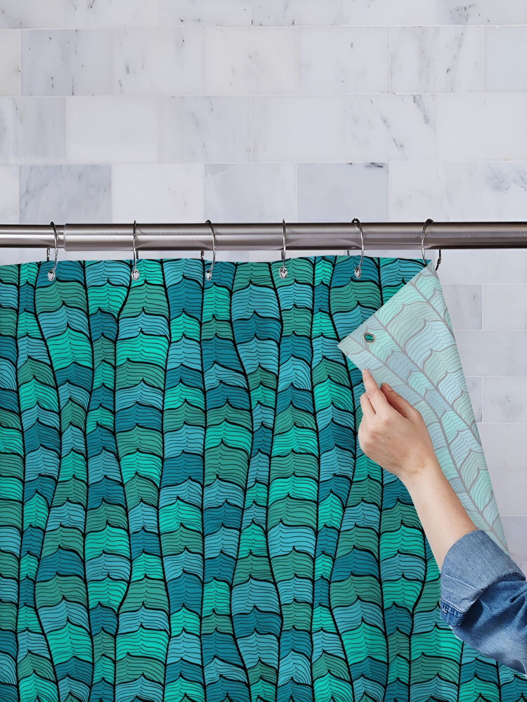 

ArtzFolio Blue & Green Printed Waterproof Shower Curtains