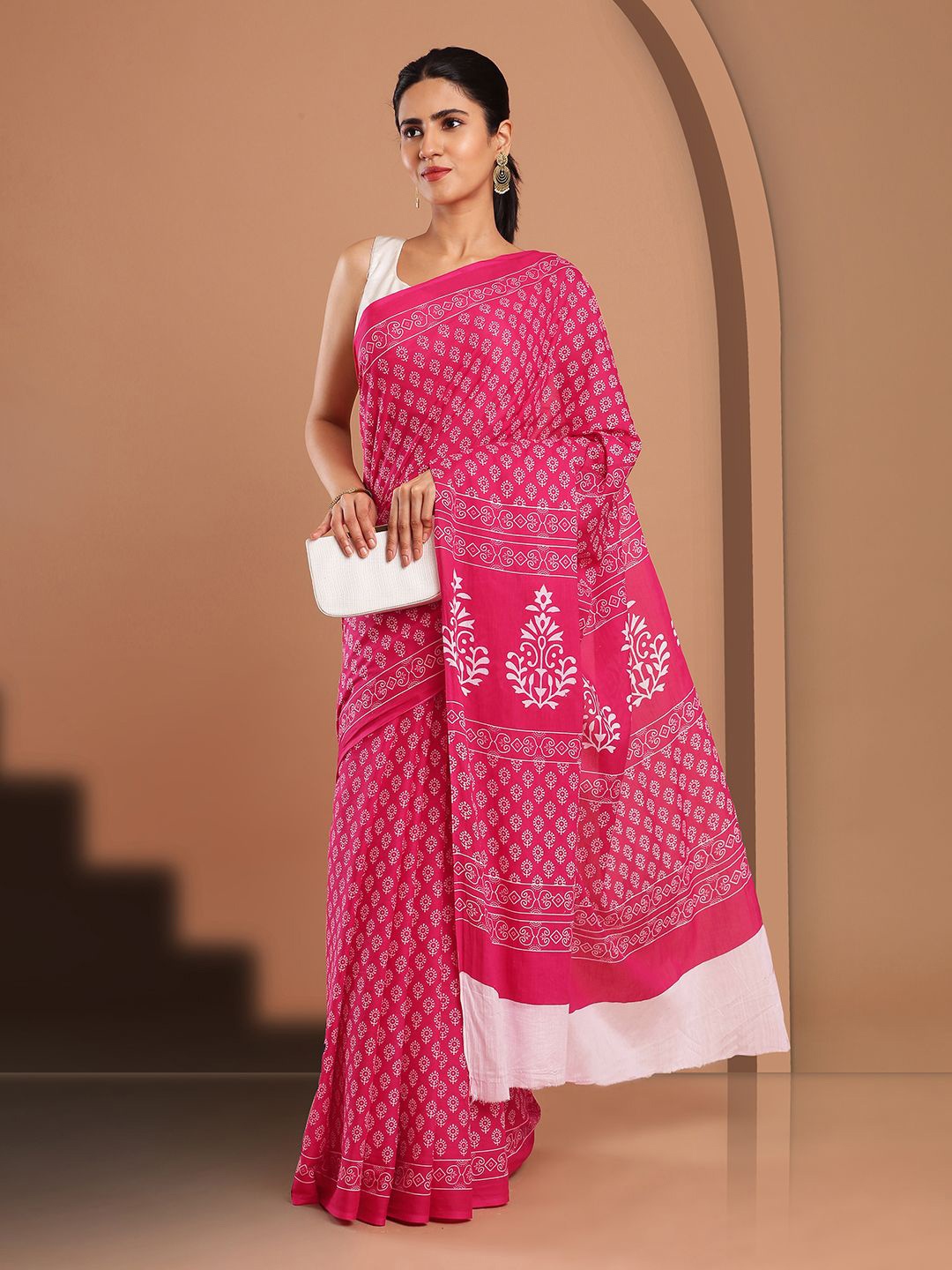 

Kalyan Silks Floral Dabu Saree, Pink