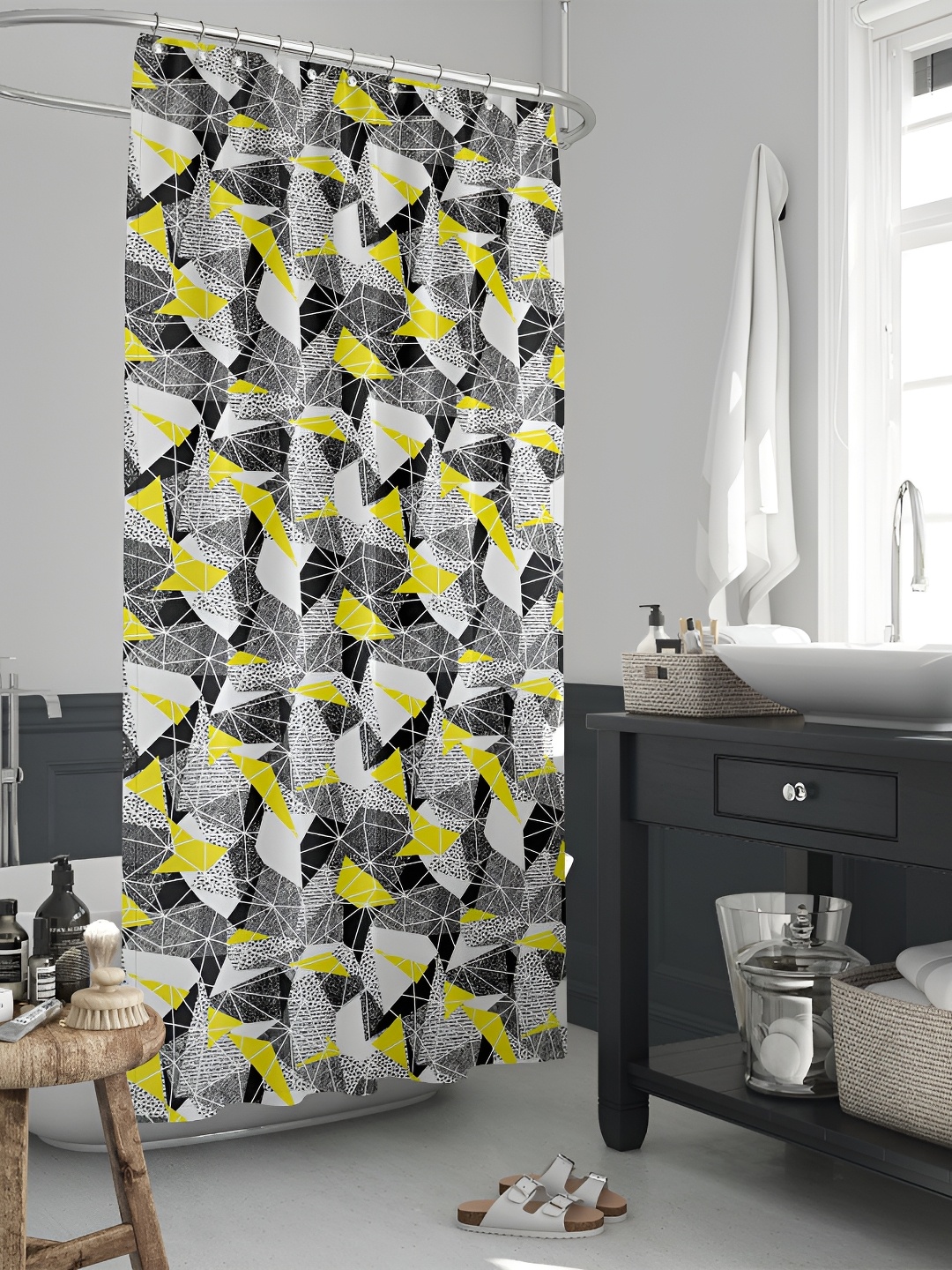 

ArtzFolio Grey & Yellow Printed Water Proof Shower Curtain