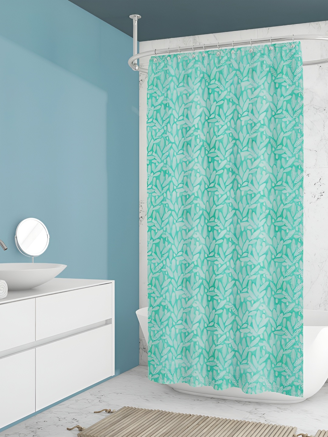 

ArtzFolio Green & White Printed Waterproof Shower Curtain