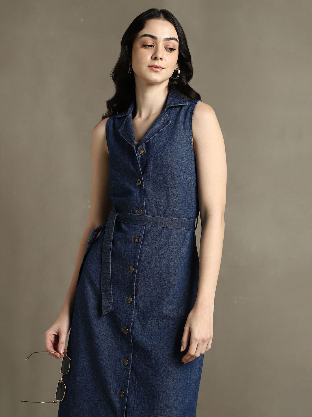 

DL Woman Woman Cotton Sleeveless Midi Shirt Dress, Blue