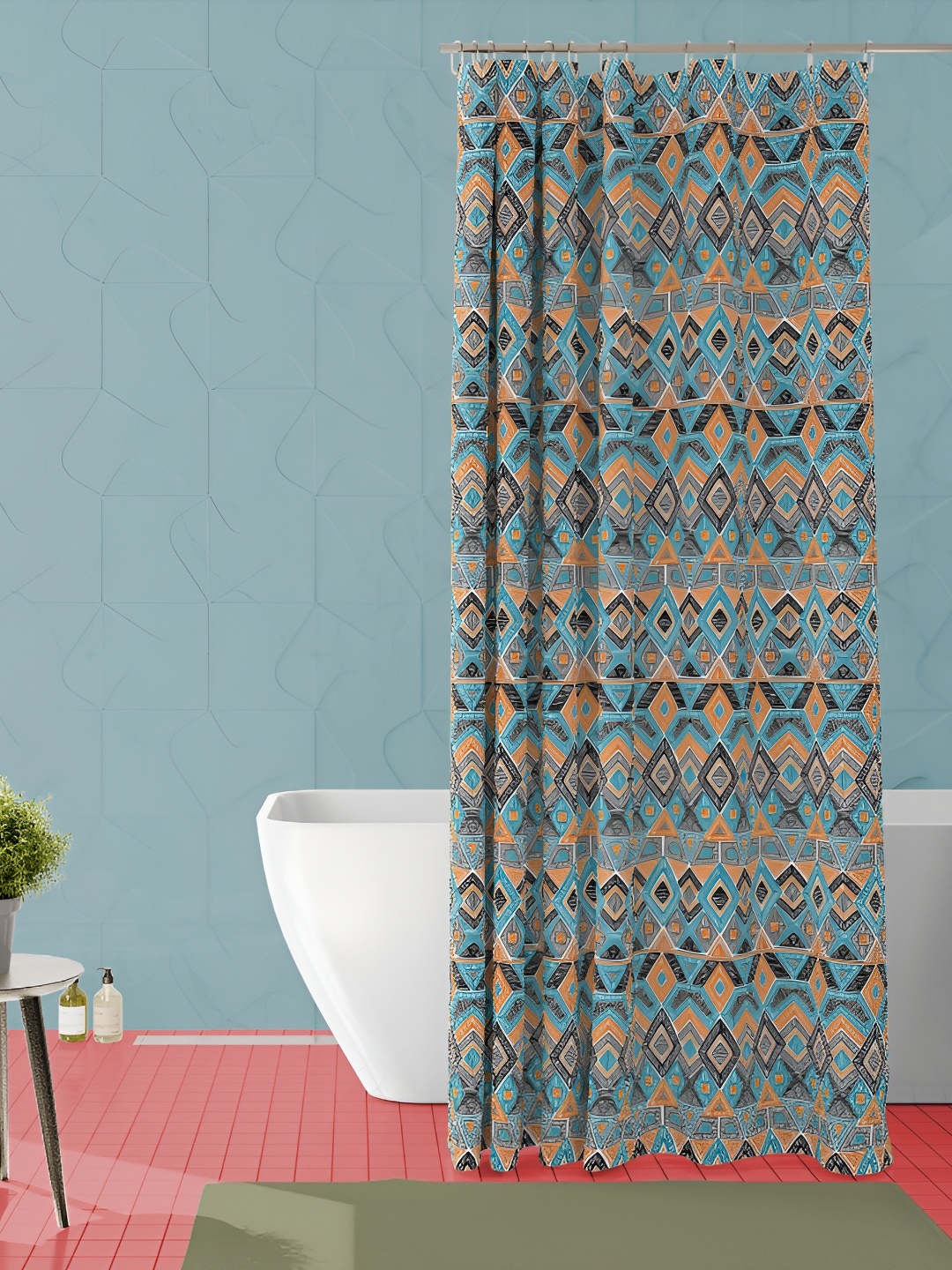 

ArtzFolio Brown & Blue Printed Waterproof Shower Curtain