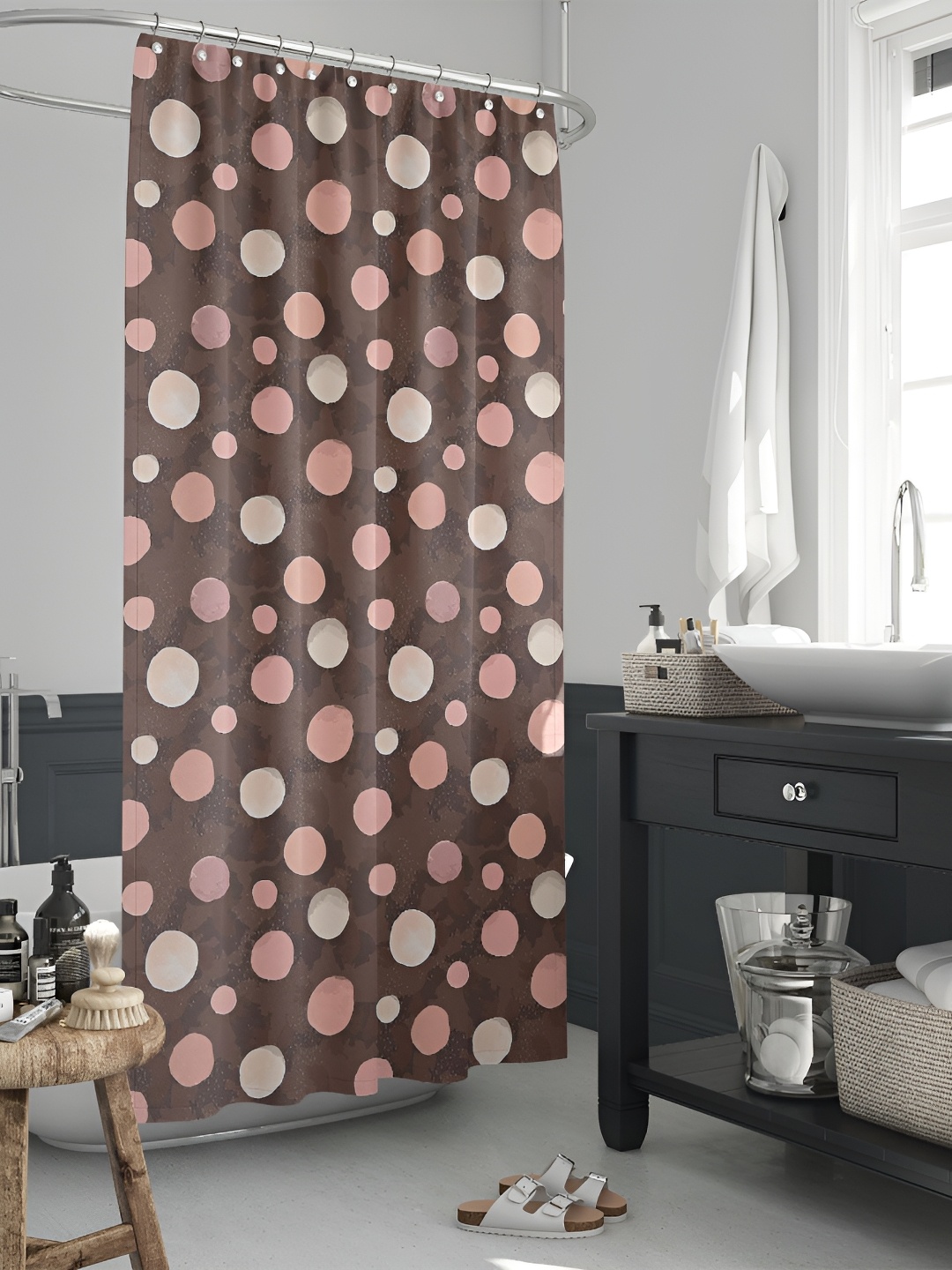 

ArtzFolio Coffee Brown & Peach Geometric Printed Waterproof Shower Curtains