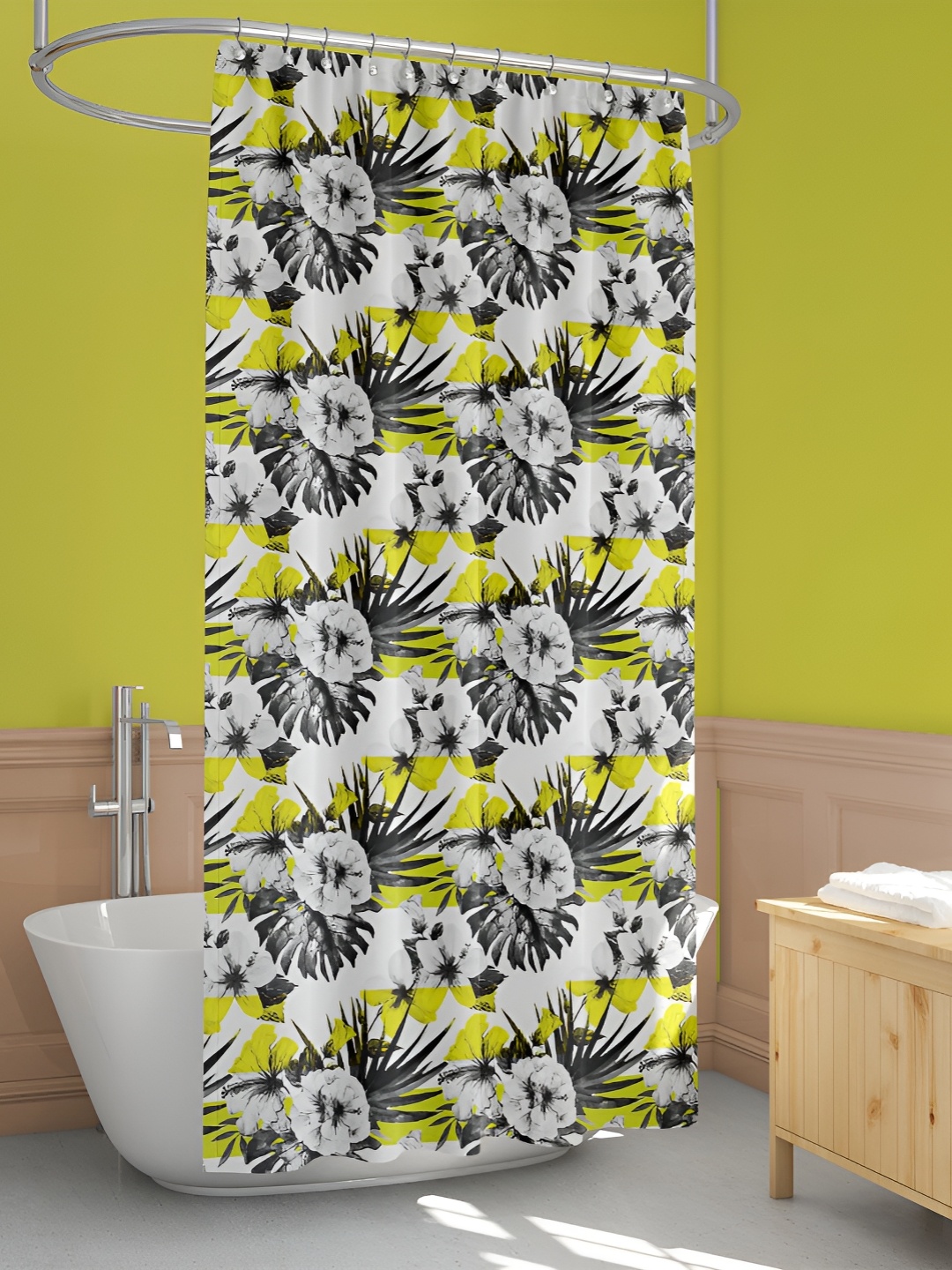 

ArtzFolio White & Black Floral Printed Waterproof Shower Curtain