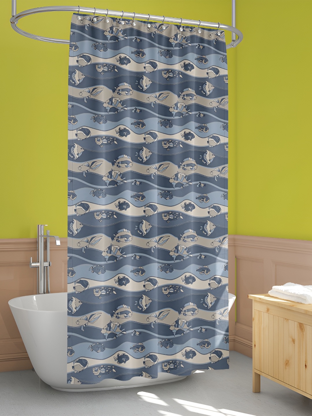 

ArtzFolio Blue & Beige Printed Waterproof Shower Curtain