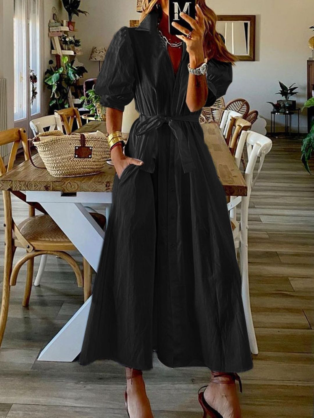 

StyleCast Puff Sleeve Tie-Ups Detail Maxi Dress, Black