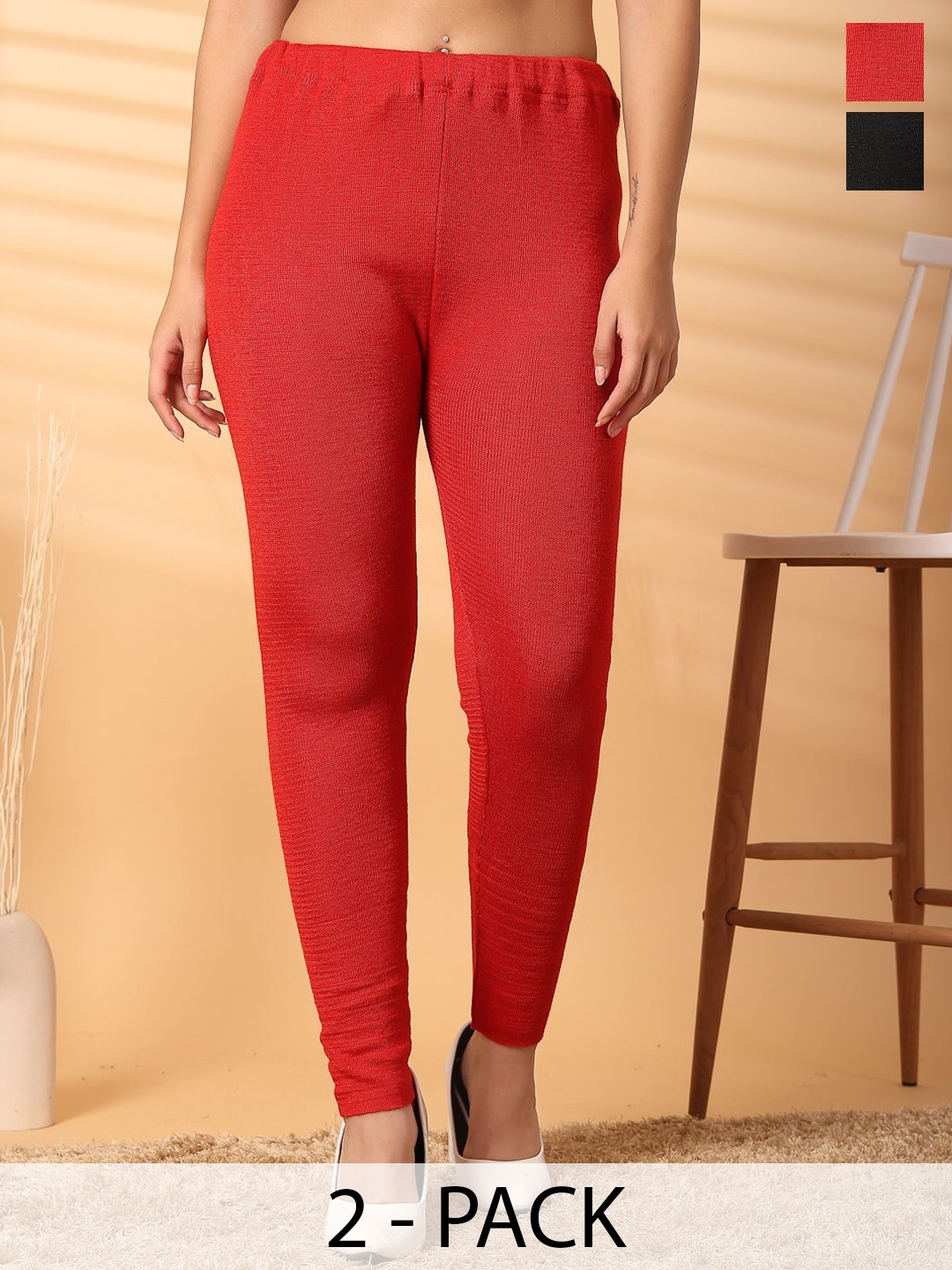 

Clora Creation Women Pack Of 2 Ankle-Length Leggings, Red