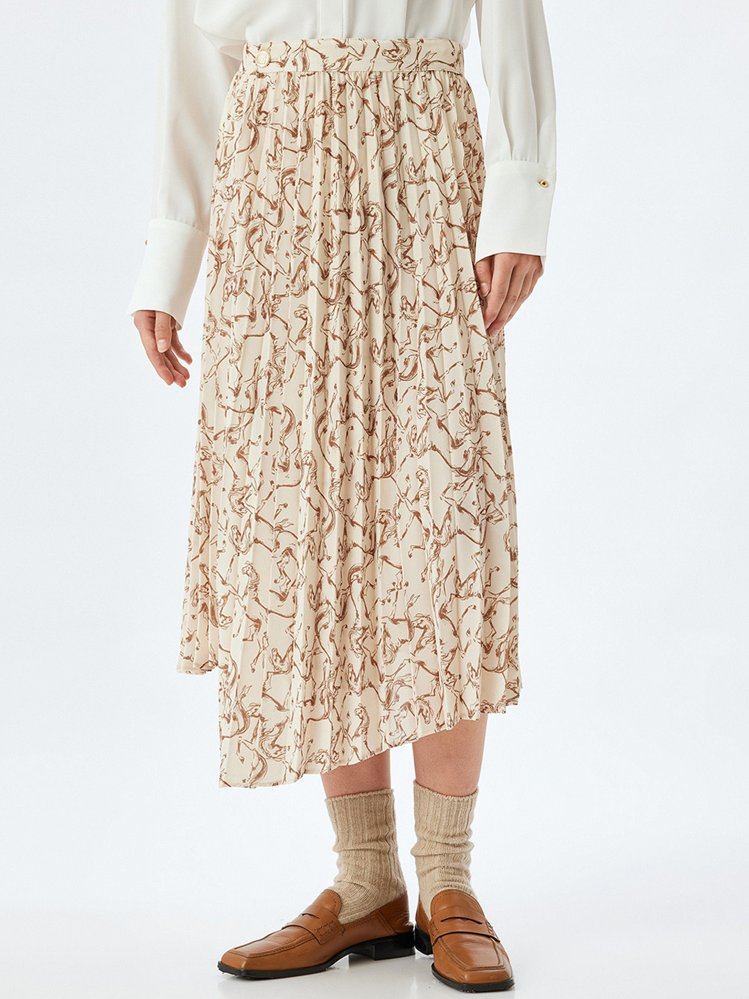 

Koton Women Printed Pleated Midi Skirts, Beige