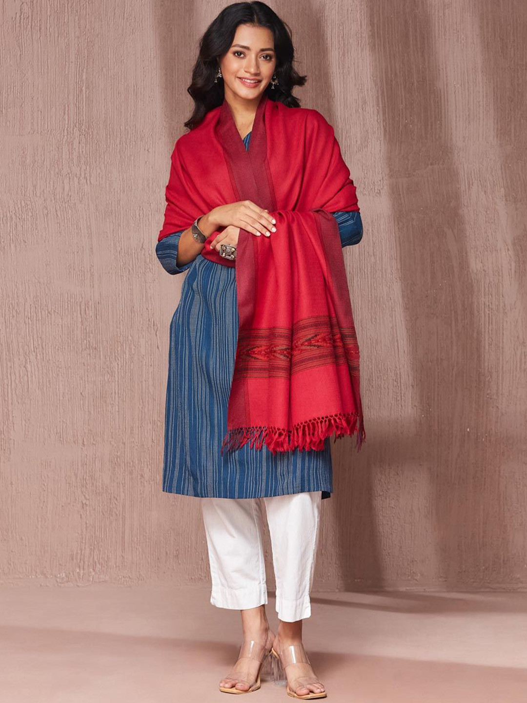 

Fabindia Woven Wool Shawl, Pink