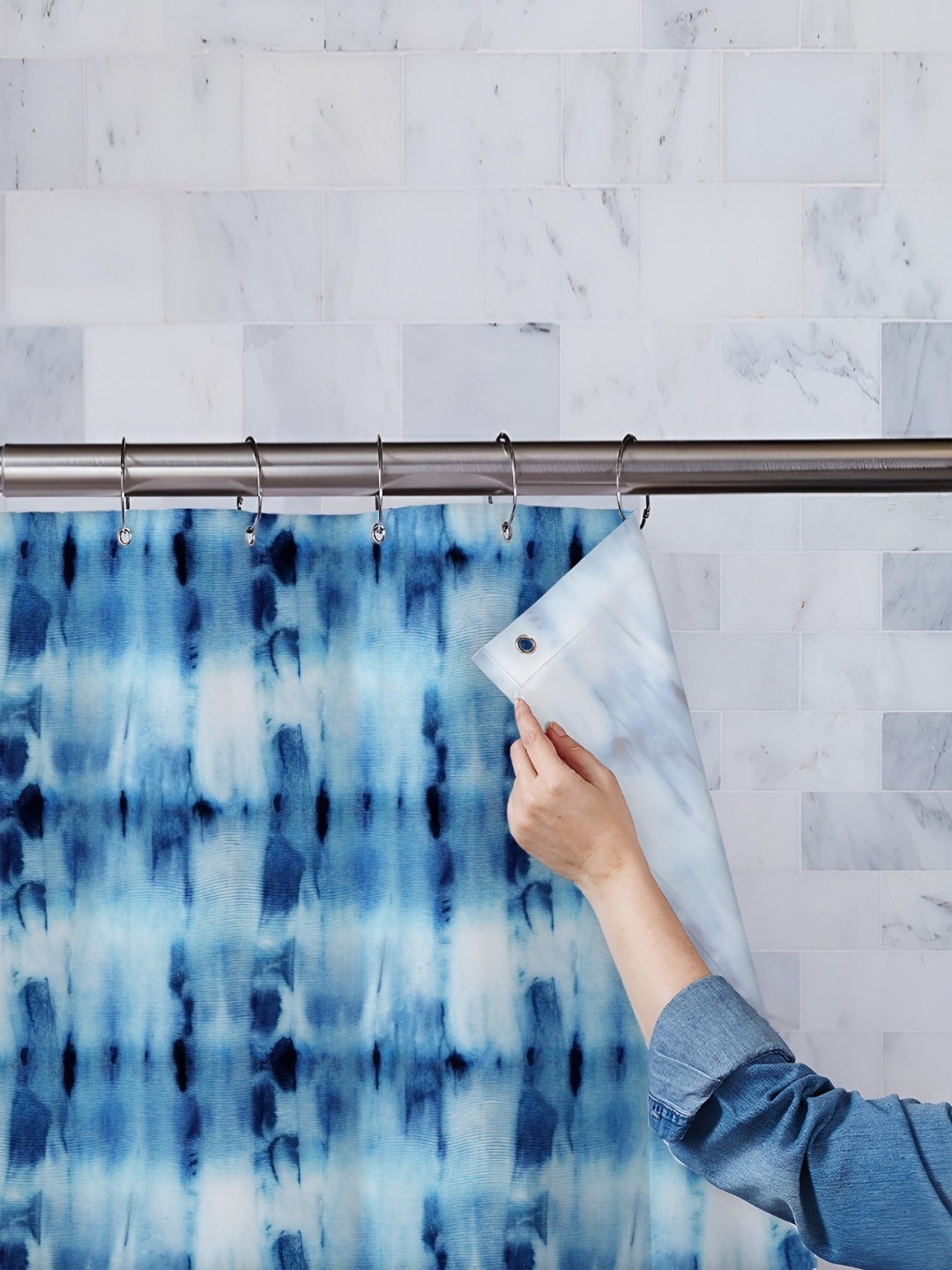 

ArtzFolio Blue & White Printed Waterproof Shower Curtain