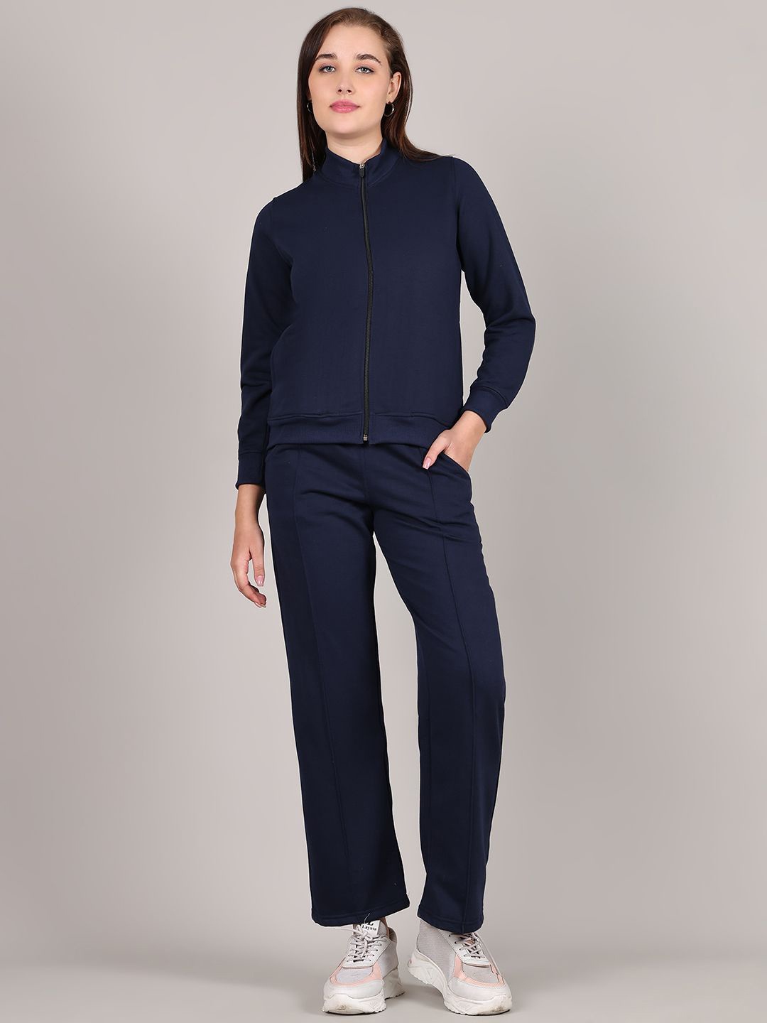 

GRACIT Women Mock Collar Long Sleeves Mid-Rise Tracksuits, Navy blue