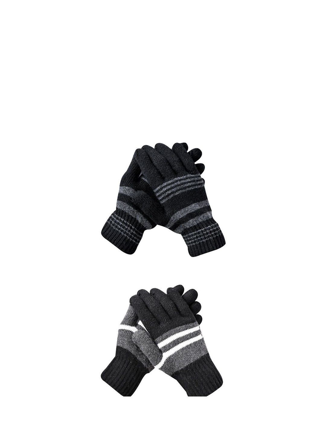 

LOOM LEGACY Men Pack of 2 Striped Winter Gloves, Black