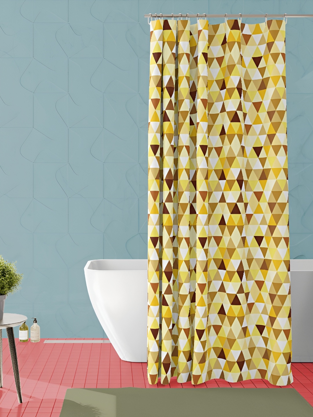 

ArtzFolio Yellow & Brown Geometric Printed Waterproof Shower Curtain