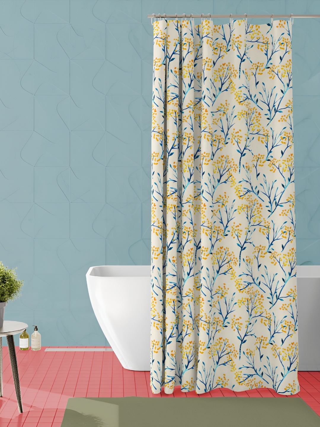 

ArtzFolio Off White & Yellow Floral Printed Waterproof Shower Curtain