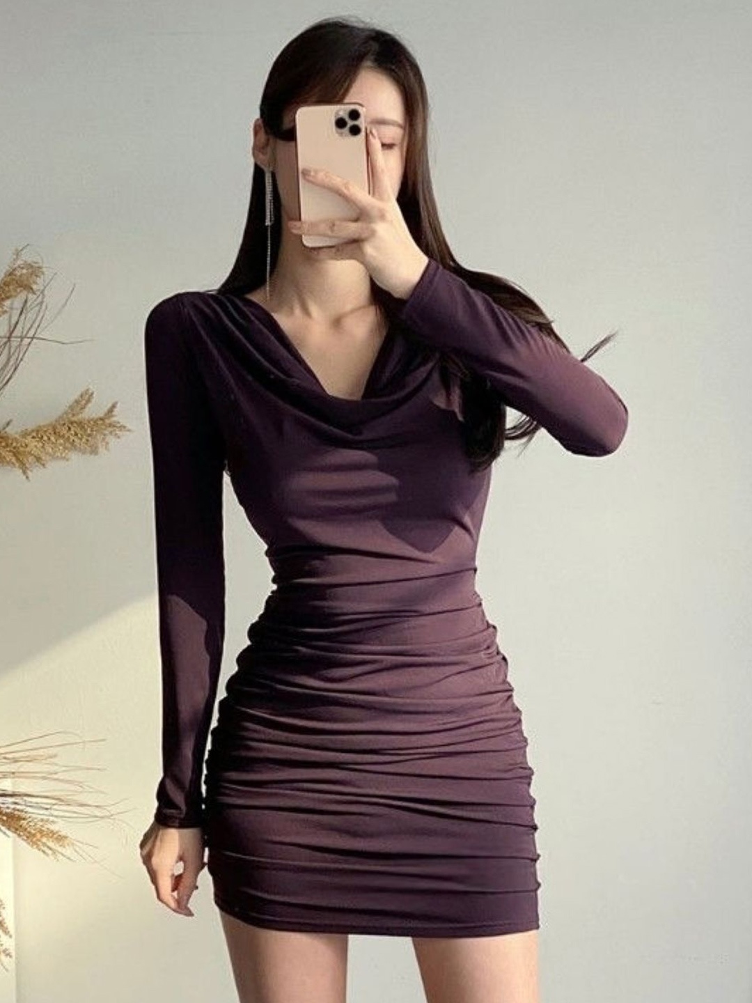 

KPOP Women Cowl Neck Bodycon Dress, Purple
