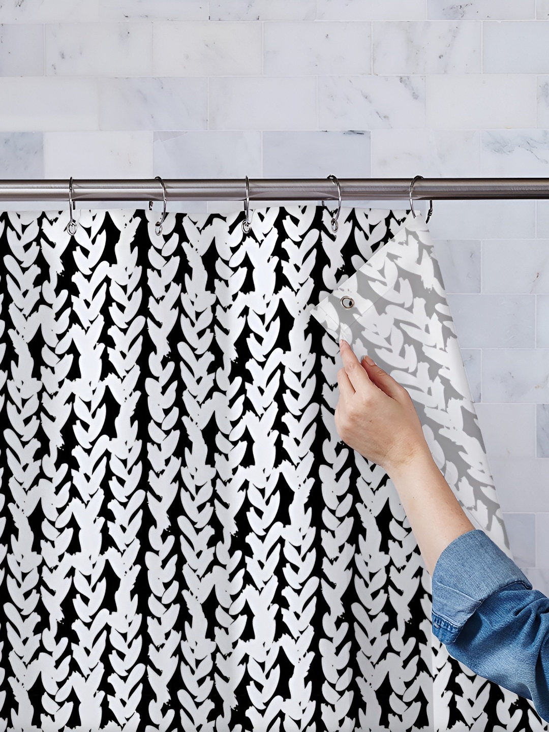 

ArtzFolio Black & White Geometric Printed Waterproof Shower Curtain