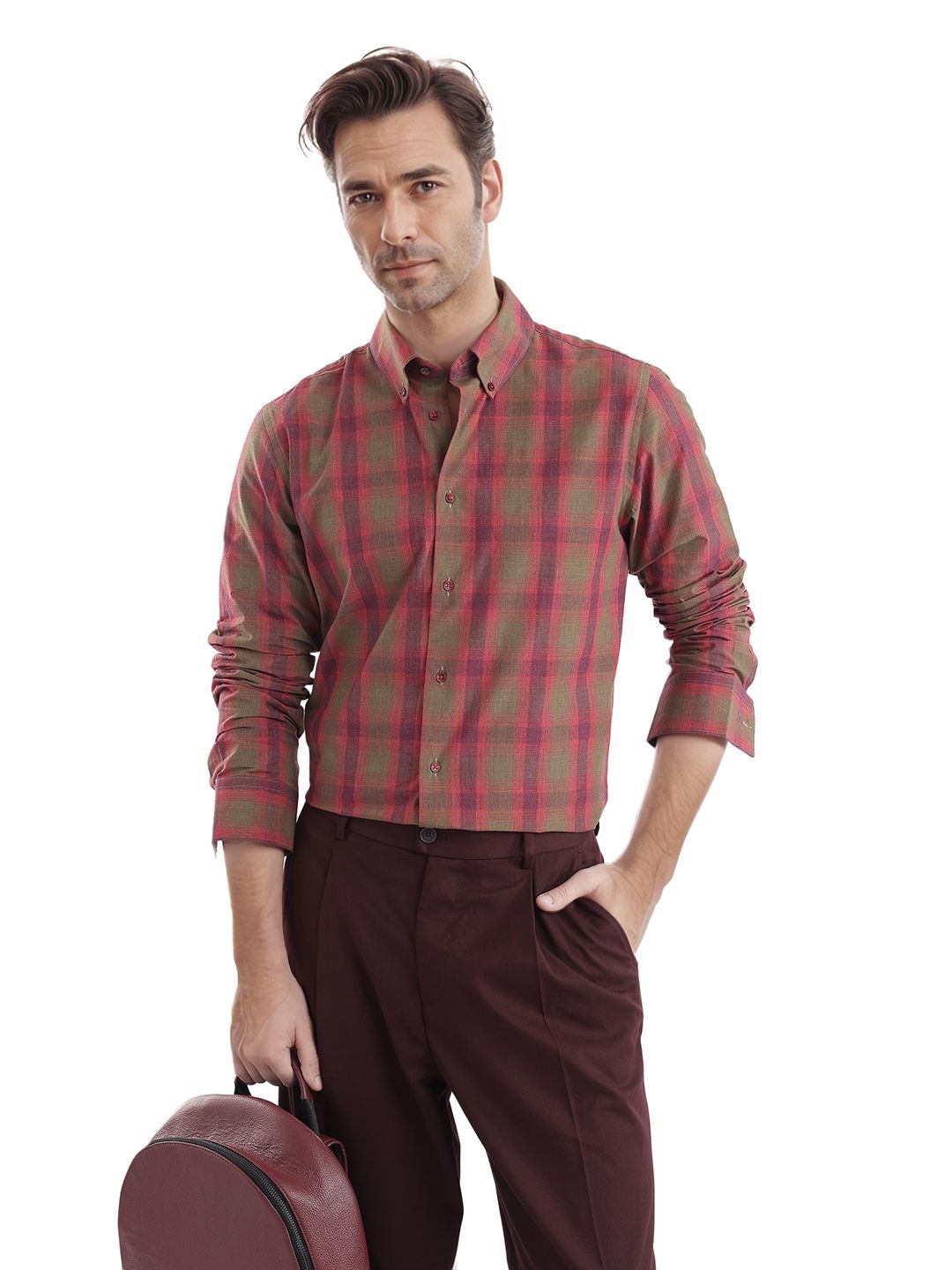 

RARE RABBIT Men Comfort Opaque Checked Casual Shirt, Red